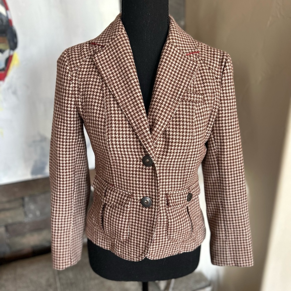 American Eagles Vintage 90s Brown Houndstooth Wool Blazer - Picture 3 of 12